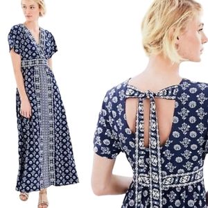 Garnet Hill Banded Maxi Dress Blue White Handkerchief Print Sz 10 Style# 33460